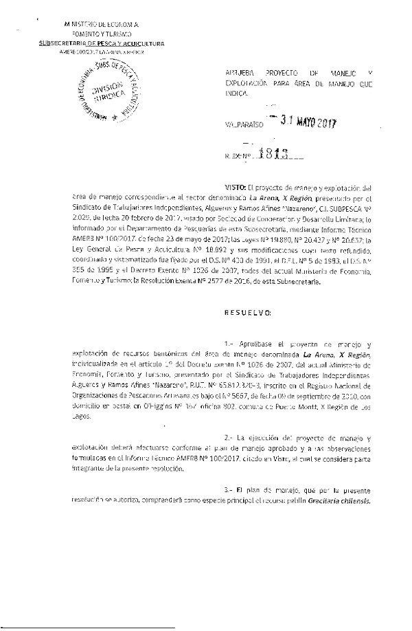 Res. Ex. N° 1813-2017 Plan de Manejo.