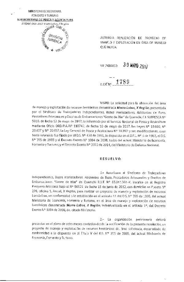 Res. Ex. N° 1789-2017 Proyecto de Manejo.
