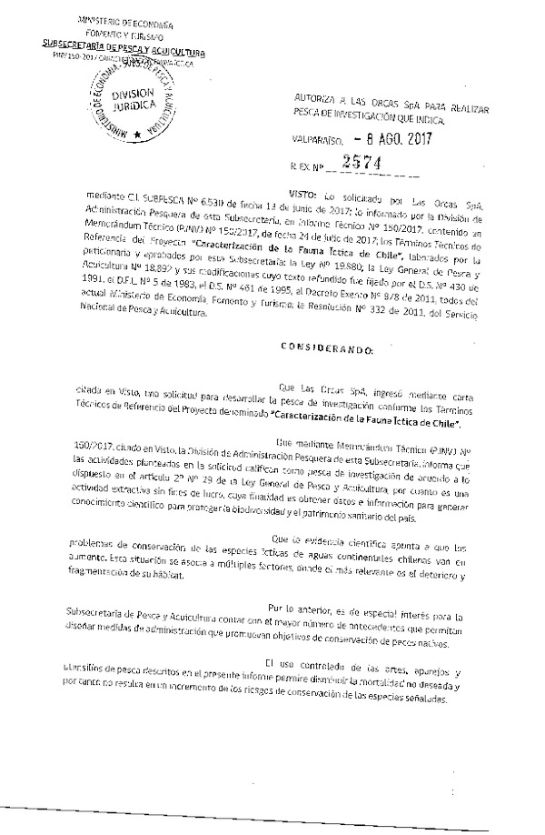 Res. Ex. N° 2574-2017 Caracterización de la fauna íctica de Chile.