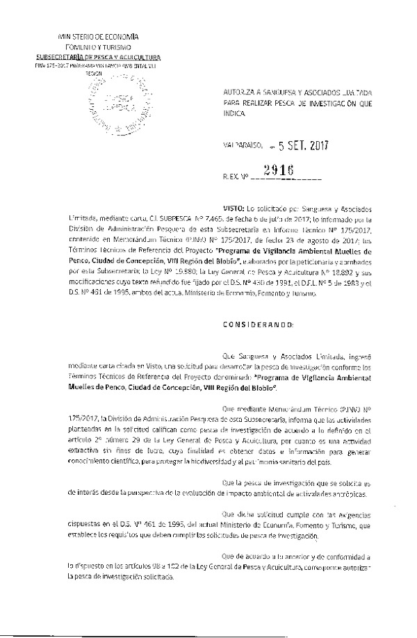Res. Ex. N° 2916-2017 Programa de vigilancia ambiental , Concepción, VIII Región del Biobío.