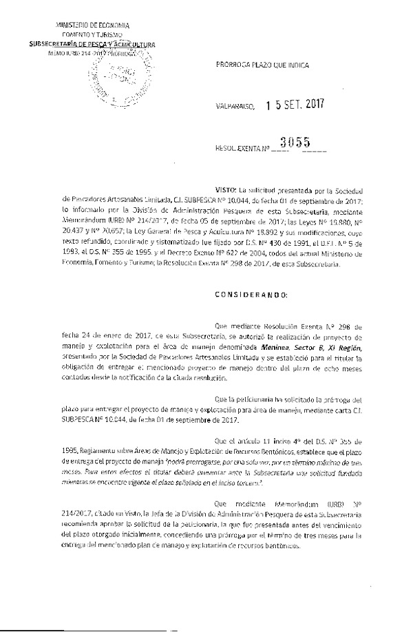 Res. Ex. N° 3055-2017 Prorroga Plan de Manejo.