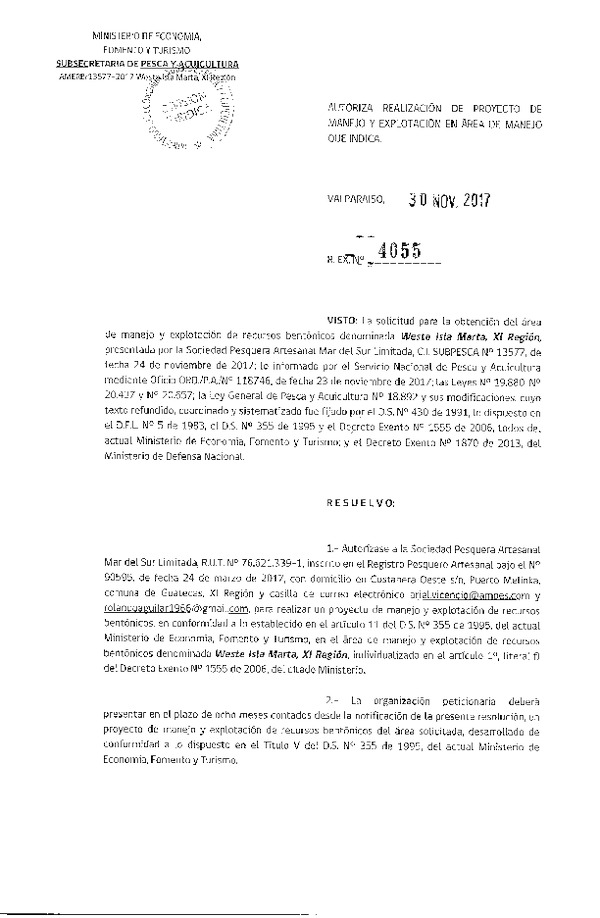 Res. Ex. N° 4055-2017 Proyecto de Manejo.