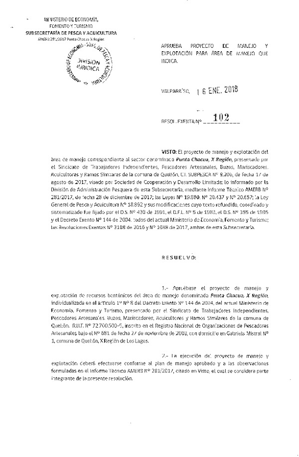 Res. Ex. N° 102-2018 Plan de Manejo.