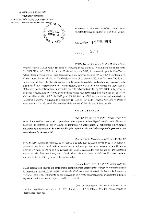 Res. Ex. N° 576-2018 Pesca de investigación Didymosphenia geminata.