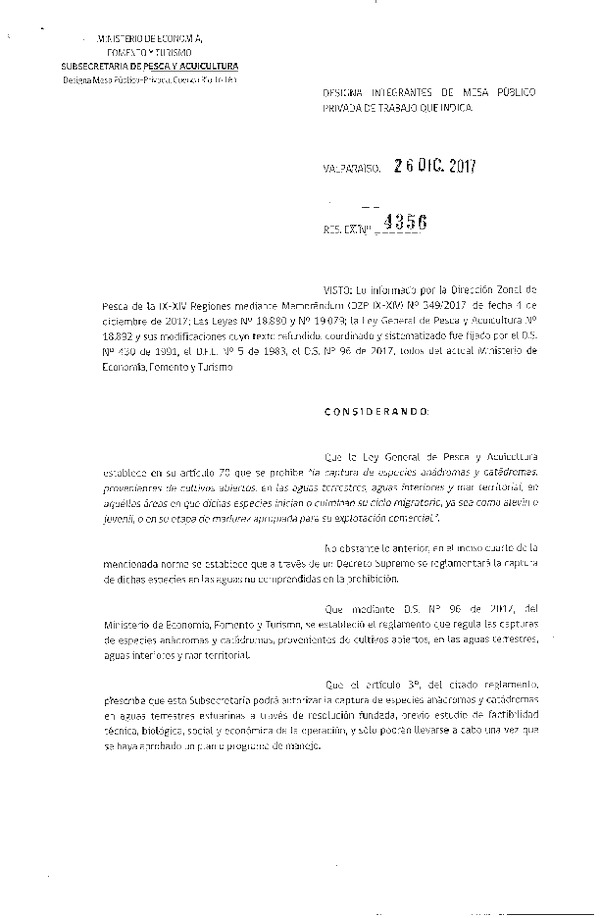 Res. N°4356-17 Designa integrantes de mesa público privada cuenca del Toltén