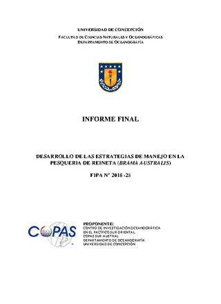 Informe Final : Desarrollo de las estrategias de manejo en la pesquería de reineta (Brama australis)