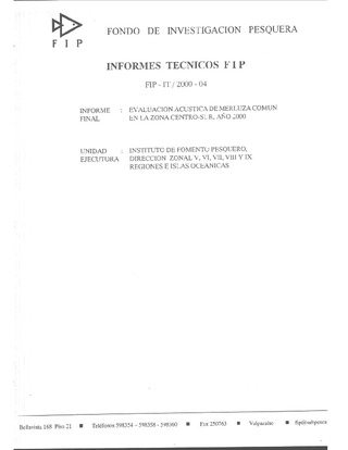 Informe Final : EVALUACION ACUSTICA DE MERLUZA COMUN EN LA ZONA CENTRO-SUR, AÑO 2000