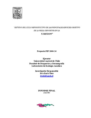 Informe Final : ESTUDIO DEL CICLO REPRODUCTIVO DE LAS PRINCIPALES ESPECIES OBJETIVO DE LA PESCA DEPORTIVA EN LA X REGION