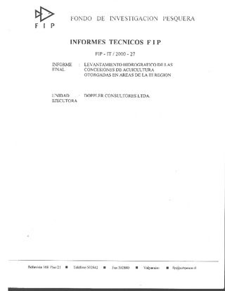 Informe Final : LEVANTAMIENTO HIDROGRAFICO DE LAS CONCESIONES DE ACUICULTURA OTORGADAS EN AREAS DE LA III REGION