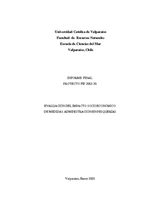 Informe Final : EVALUACION DE IMPACTO SOCIOECONOMICO DE MEDIDAS DE ADMINISTRACION EN PESQUERIAS