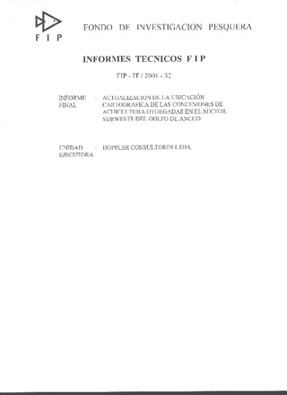 Informe Final : ACTUALIZACION DE LA UBICACIÓN CARTOGRAFICA DE LAS CONCESIONES DE ACUICULTURA EN EL SECTOR SURWESTE DEL GOLFO DE ANCUD