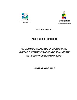 Informe Final : ANALISIS DE RIESGOS DE LA OPERACIÓN DE VIVEROS FLOTANTES Y BARCOS DE TRANSPORTE DE PECES VIVOS DE SALMONIDOS