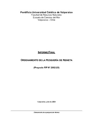 Informe Final : ORDENAMIENTO DE LA PESQUERÍA DE REINETA