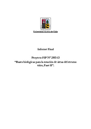 Informe Final : BASES BIOLÓGICAS PARA ROTACIÓN DE AREAS DEL RECURSO ERIZO (FASE II)