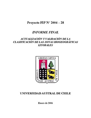 Informe Final : ACTUALIZACIÓN Y VALIDACIÓN DE LA CLASIFICACIÓN DE ZONAS BIOGEOGRÁFICAS LITORALES.