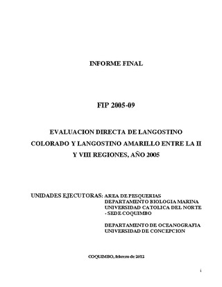 Informe Final : EVALUACIÓN DIRECTA DE LANGOSTINO AMARILLO Y LANGOSTINO COLORADO ENTRE LA II Y VIII REGIONES, AÑO 2005