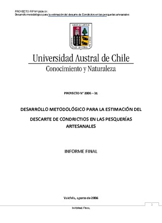 Informe Final : DESARROLLO METODOLÓGICO PARA ESTIMACIÓN DEL DESCARTE DE CONDRICTIOS EN PESQUERÍAS ARTESANALES