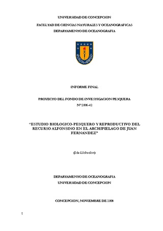 Informe Final : ESTUDIO BIOLÓGICO Y REPRODUCTIVO EN ALFONSINO EN EL ARCHIPIELAGO DE JUAN FERNANDEZ