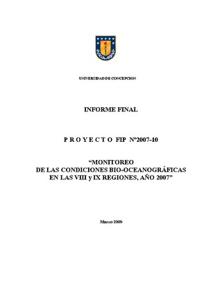 Informe Final : MONITOREO DE LAS CONDICIONES BIO-OCEANOGRÁFICAS EN LA VIII Y IX REGIONES, AÑO 2007