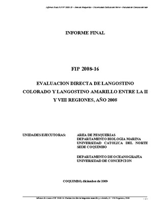 Informe Final : EVALUACIÓN DIRECTA DE LANGOSTINO AMARILLO Y LANGOSTINO COLORADO ENTRE LA II Y VIII REGIONES, AÑO 2008