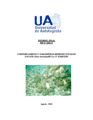 Informe Final : COMPORTAMIENTO Y PARÁMETROS REPRODUCTIVOS DE THAIS CHOCOLATA EN LA I Y II REGIÓN