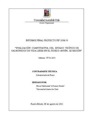 Informe Final : EVALUACIÓN CUANTITATIVA DEL ESTADO TRÓFICO DE SALMÓNIDOS DE VIDA LIBRE EN EL FIORDO AYSÉN, XI REGIÓN