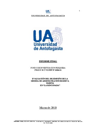 Informe Final : EVALUACION DEL DESEMPEÑO DE LA MEDIDA DE ADMINISTRACIÓN RESERVA MARINA EN "LA RINCONADA"