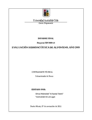 Informe Final : EVALUACIÓN HIDROACÚSTICA DE ALFONSINO, AÑO 2009.