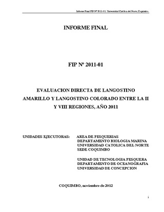 Informe Final : EVALUACIÓN DIRECTA DE LANGOSTINO AMARILLO Y LANGOSTINO COLORADO ENTRE II Y VIII REGIONES, AÑO 2011