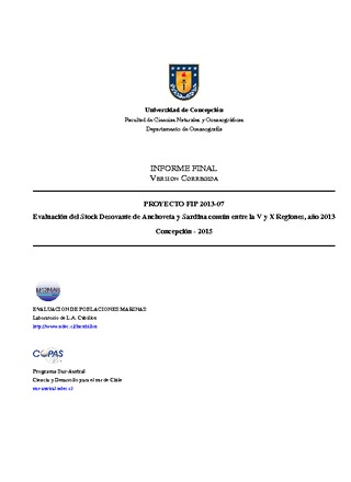 Informe Final : Evaluación del stock desovante de anchoveta y sardina común entre la V a X Regiones, año 2013