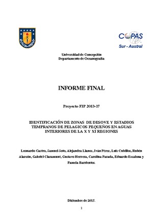 Informe Final : Identificación de zonas de desove y estadios tempranos de pelágicos pequeños en aguas interiores de la X y XI Regiones