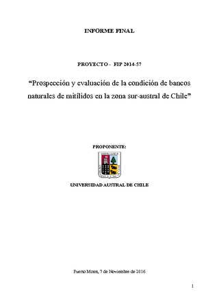 Informe Final : Prospección y evaluación de la condición de bancos naturales de mitílidos en la zona sur-austral de Chile