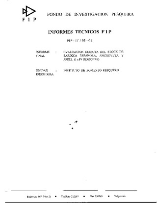 Informe Final : EVALUACION DIRECTA DEL STOCK DE SARDINA ESPAÑOLA , ANCHOVETA Y JUREL (I a IV REGIONES)