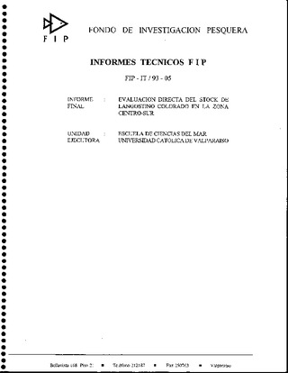 Informe Final : EVALUACION DIRECTA DEL STOCK DE LANGOSTINO COLORADO EN LA ZONA CENTRO-SUR