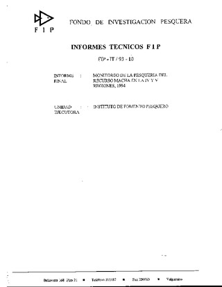 Informe Final : MONITOREO DE LA PESQUERIA DEL RECURSO MACHA EN LA IV Y V REGIONES, 1994