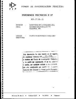 Informe Final : MONITOREO DE LA PESQUERIA DEL RECURSO ERIZO EN LA X Y XI REGIONES, 1994