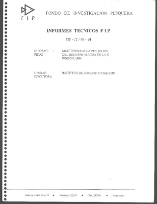 Informe Final : MONITOREO DE LA PESQUERIA DEL RECURSO ALMEJA EN LA X REGION, 1994