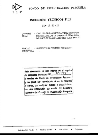 Informe Final : ANALISIS DE LA CAPTURA Y DEL ESFUERZO DE PESCA DE LAS UNIDADES DE PESQUERIA DE JUREL DE LA ZONA CENTRO-SUR Y NORTE