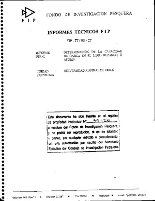 Informe Final : DETERMINACION DE LA CAPACIDAD DE CARGA DEL LAGO RUPANCO (X REGION)