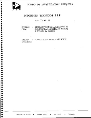 Informe Final : DETERMINACION DE LA CAPACIDAD DE CARGA DE BAHIA INGLESA (III REGION) Y TONGOY (IV REGION)