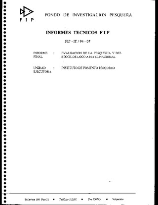 Informe Final : EVALUACION DE LA PESQUERIA Y DEL STOCK DE LOCO A NIVEL NACIONAL