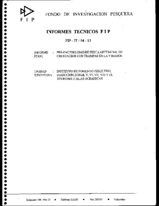 Informe Final : PRE-FACTIBILIDAD DE PESCA ARTESANAL DE CRUSTACEOS CON TRAMPAS EN LA V REGION