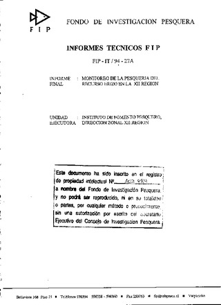 Informe Final : Monitoreo de la pesquería del recurso erizo en la XII Región