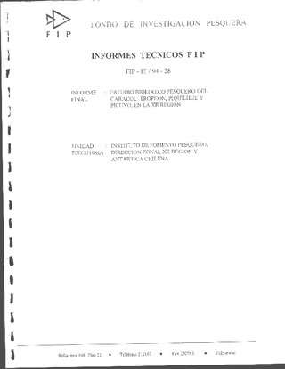 Informe Final : ESTUDIO BIOLOGICO PESQUERO DEL RECURSO CARACOL:TROPHON, PIQUILHUE Y PICUYO, EN LA XII REGION