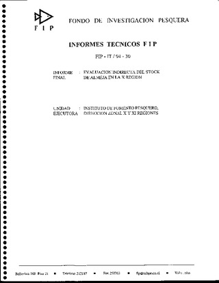 Informe Final : EVALUACION INDIRECTA DEL STOCK DE ALMEJA DE LA X REGION