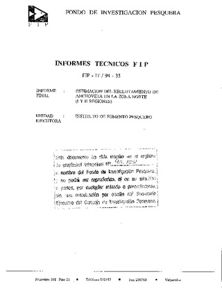 Informe Final : ESTIMACION DEL RECLUTAMIENTO DE ANCHOVETA EN LA ZONA NORTE (I Y II REGIONES)