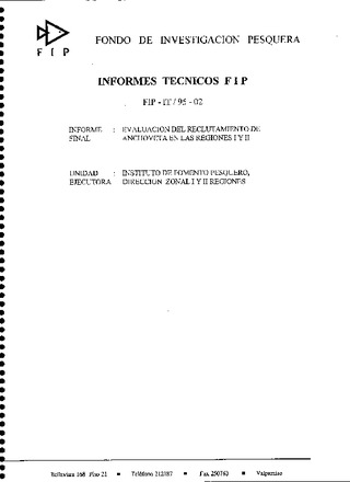 Informe Final : EVALUACION DEL RECLUTAMIENTO DE ANCHOVETA EN LAS REGIONES I Y II