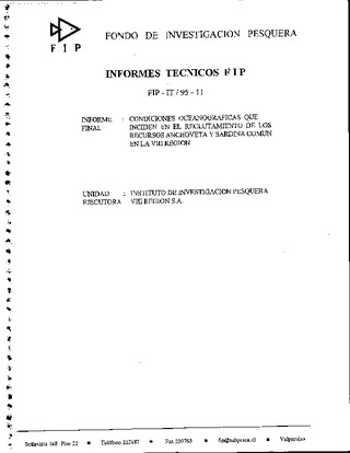 Informe Final : CONDICIONES OCEANOGRAFICAS QUE INCIDEN EN EL RECLUTAMIENTO DE LOS RECURSOS ANCHOVETA Y SARDINA COMUN EN LA VIII REGION