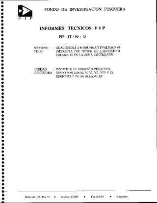 Informe Final : ANALISIS DE LA PESQUERIA Y EVALUACION INDIRECTA DEL STOCK DE LANGOSTINO COLORADO DE LA ZONA CENTRO-SUR