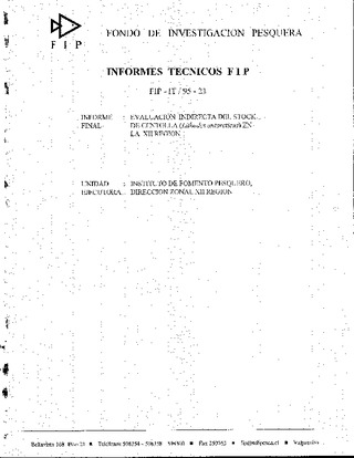 Informe Final : EVALUACION INDIRECTA DEL STOCK DE CENTOLLA (LITHODES ANTARCTICUS) EN LA XII REGION